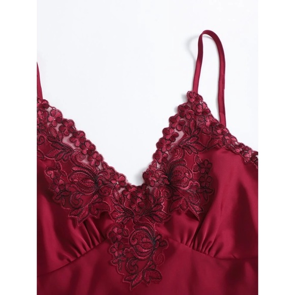 Fefi 5pcs Satin Contrast Lace Belted Night Set - Picture 6 of 8